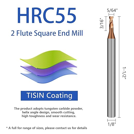 2 Flute 5/64" Carbide Square End Mill 5PCS Micrograin Milling Bits Sets TISIN Coating CNC Router Bit for Steel