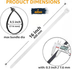 ALBO White Zip Ties Heavy Duty 16 Inch Long 120lb - 100 Pack Plastic Cable Ties 0.3 Inch Thick UV Resistant Tie Wraps for Indoor and Outdoor Use