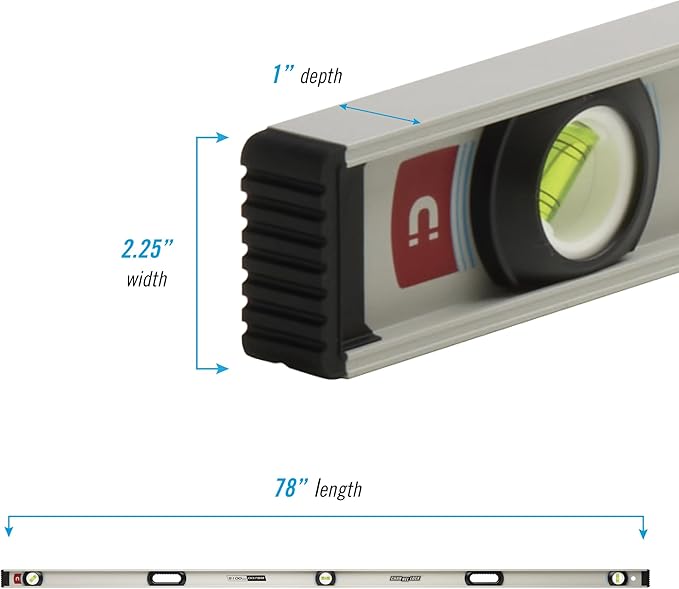 CHANNELLOCK 78-Inch Professional-Grade Magnetic Aluminum I-Beam Level with 3 Vials, 5100-0078M