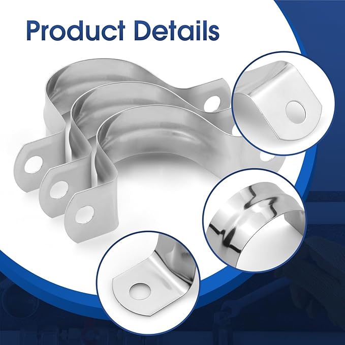 30PCS M32 Rigid Pipe Strap 1-1/4 Inch Two Hole Strap U Bracket Stainless Steel Tube Strap Tension Clip Clamps Heavy Duty Pipe Clamp U Clamp U-tube Clamp