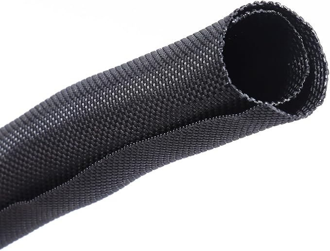 Black Braided Cable Management Sleeves Wire Loom Tubing Cord Protector Self-Wrapping (3/4"-20feet)