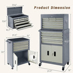 13-Drawer Double Doors Handle Rolling Tool Chest, 2 in 1 Detachable Rolling Tool Chests, Large Tool Boxes with lock, Metal Standing Tool Cabinet for Garage Workshop(Gray)