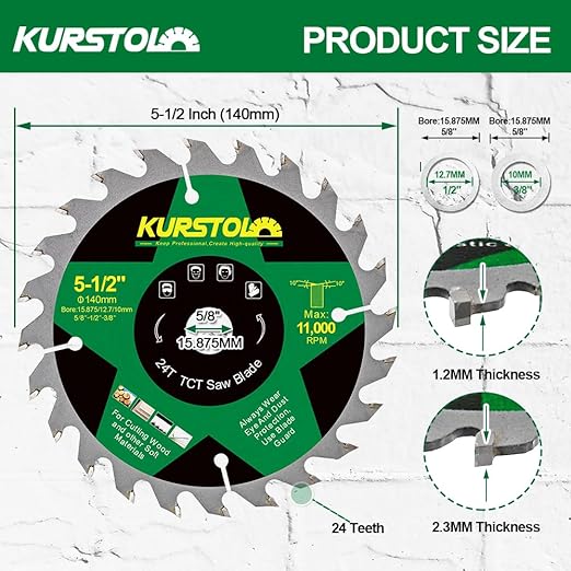 Circular Saw Blade 5-1/2 Inch - 24T ABT Wood Cutting Saw Blade with 5/8” Arbor for Wood, Plastic, Plywood, Particle Boards, Multilayer Boards(2 Pack)