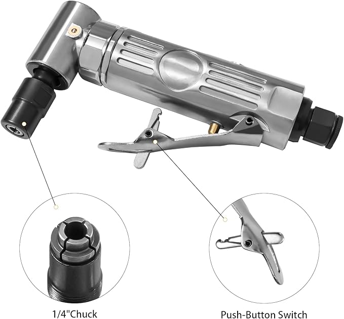 1/4"" Pneumatic Die Grinder with 22 Grinding Discs, 90° Angle Air Die Grinder, Precision Grinder for Polish Finish Burr Rust Paint Removal, X2K-57U-BVY683