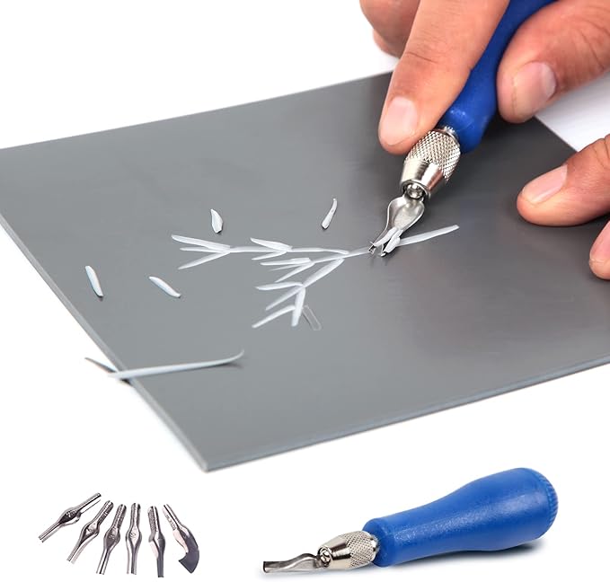 Falling in Art Block Cutters- Craft Linoleum Carving Tools with 6 Type Blades and 2 Plastic Storage Handles