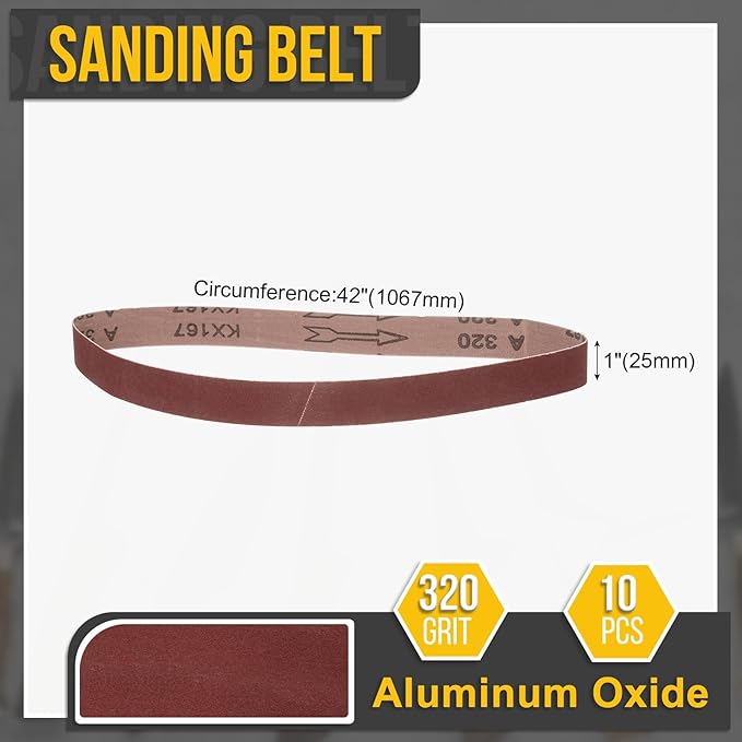 1 x 42 Inch Sanding Belt, 10 Pcs 320 Grit Knife Sharpener Belts Work Sharpening for Belt Sander Knife Carving Tool Metal Working