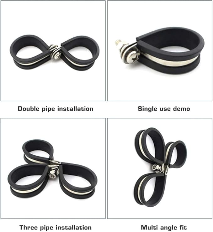 HOLYBEAR 3/4 Inch Stainless Steel Cable Clamp, Rubber Insulated Metal Conduit Wire Holder Strap Clips for Pipe, Tube, Hose Bracket (20mm, 12pcs)