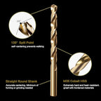 1/8" Cobalt Drill Bit Set (10Pcs), M35 HSS, 135 Degree Tip, Twist Jobber Length for Hardened Metal, Stainless Steel, Cast Iron, Wood, and Plastics, with Index Storage Case