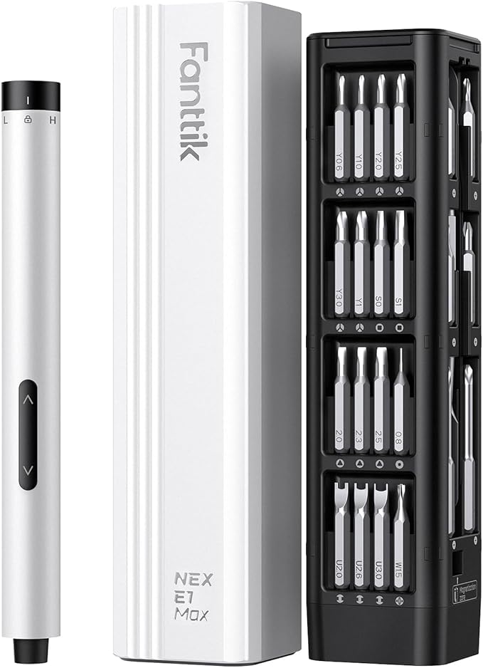 Fanttik E1 Max Electric Screwdriver, Mini Precision Screwdriver Set, 50 Magnetic Bits, Magnetic Storage, 5/32‘’Hex, Repair Tool Kit for Electronics Phone Camera Laptop Watch (White)
