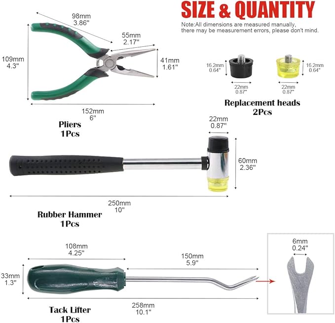 Hilitchi 5 Pcs Upholstery Tools Double-Faced Soft Mallet Tack Hammer with Two Replacement Heads, Decorative Tacks Staple Nails Lifter and Removal Pliers, Hammer Also for Leather, Jewelry Craft Project