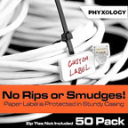 Heavy Duty Zip Tie Labels for Cables and Cords, 50Pk. Durable, Protective Box Attaches to Zip Ties for Cord and Cable Organization. Best Reusable Wire Management Ties. Includes Easy Write Inserts