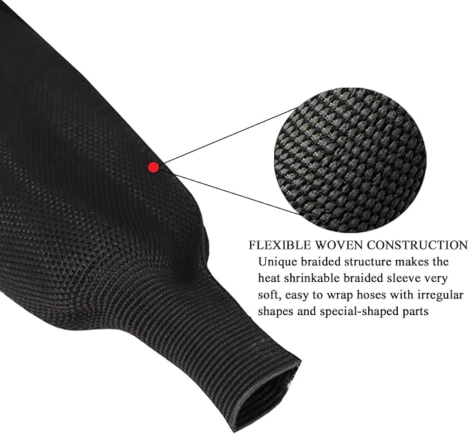 Heat Shrink Fabric Tubing Braided Sleeving 2:1 - Abrasion Protection Flexibility Wiring Harness Cable Sheath (3/8" ID, 30ft)
