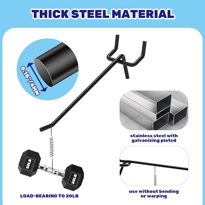 40Pcs 6" /150mm Stainless Steel Pegboard Display Hooks Bulk Set, Black Garage Organization Peg Wall Hook Metal Slatwall Panel Hook Fit 1/8 and 1/4 Inch Pegboard for Retail