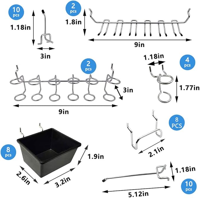 258PCS Pegboard Hooks, Pegboard Accessories Organizer Kit, Pegboard Set for Tools,1/8 and 1/4 inch Pegboard Hooks Assortment, Peg Board Hooks, Peg Board Bins, Peg Locks