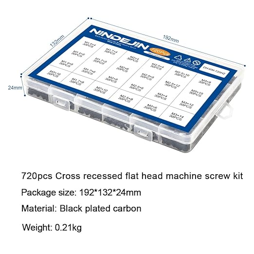 NINDEJIN 720pcs Laptop Notebook Computer Carbon Steel Screws Kit Set, Flat Head Phillips Screw Assortments, M1.4/1.7/2/2.5/3 Countersunk ssd Screws Accessories for SSD Toshiba DELL Sony Samsung