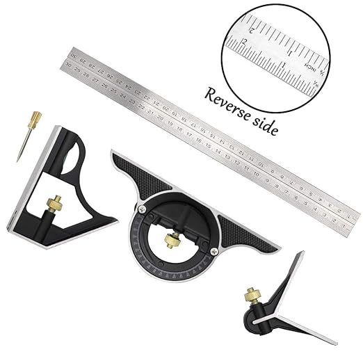 DUEBEL Combination Square - 12' Stainless Steel Multi-Function Carpentry Square with Right 90 Degree Angle Ruler