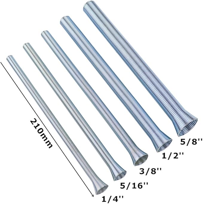 Spring Tube Benders Tubing Benders Spring for Pipe O.D.1/4, 5/16, 3/8, 1/2, 5/8 Inch Tube Bender Kit for Copper Aluminum Thin Wall Steel Tubing， 5 Pieces