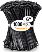 ALBO Zip Ties Black 6 Inch 1000 Pack 40 lb, Long Plastic Cable Ties Thick 0.14 Inch Tie Wraps Heavy Duty UV Resistant Nylon Wire Ties for Indoor and Outdoor