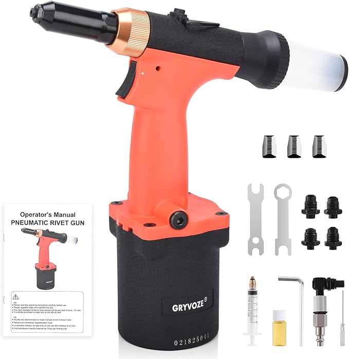 Pneumatic Rivet Gun Air Pop Riveter Tool Kit with 3/32", 1/8", 5/32", 3/16" Rivet Nozzles, Self-Suction Pneumatic Riveting Gun, Upgraded Air Riveter Hydraulic Pop Riveting Rivets Tool