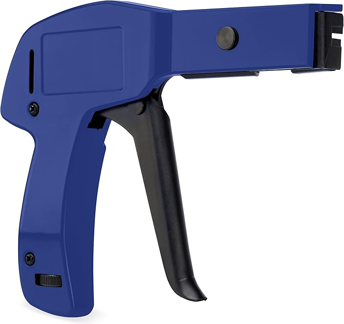 42709 Zip Tie Gun/Cable Tie Install Tool, Adjustable Tension with Built-In Cutter, for Nylon Ties up to 1/4”- Blue