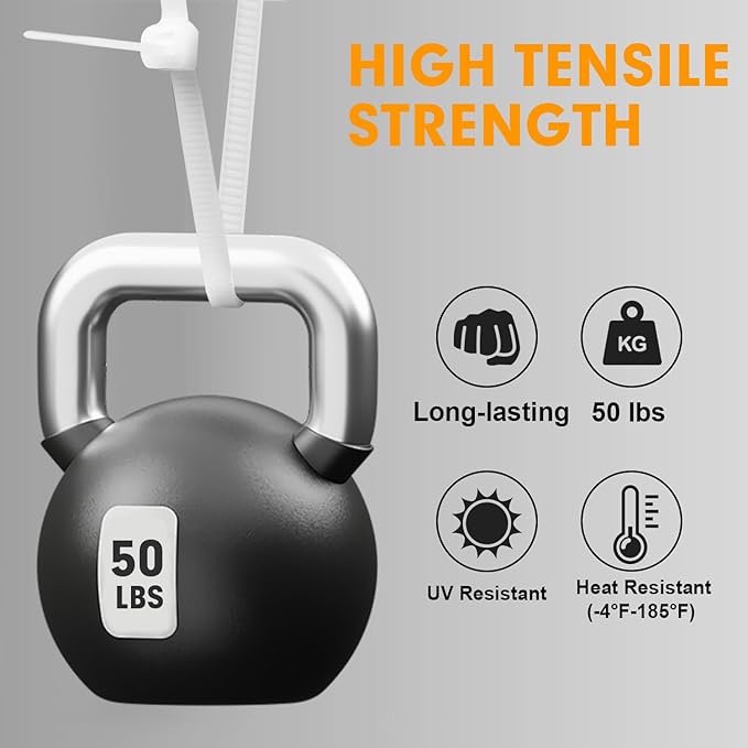 Zip Ties, RAZCC 1200pcs Cable Zip Ties 12 Inch, Heavy Duty White Plastic Wire Ties with 50lb Tensile Strength, Self-Locking Nylon Cable Ties, Wire Management for Indoor and Outdoor