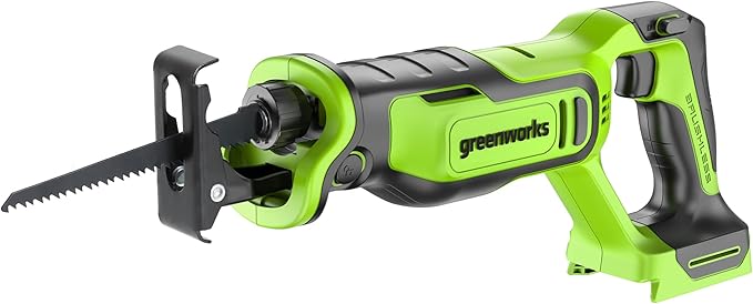 Greenworks 24V Brushless 1" Cordless Reciprocating Saw (3,000 SPM), Light Weight Compact Handsaw, Variable Speed Trigger, Tool Only