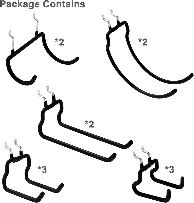 12 PCS Heavy Duty Pegboard Hooks, for Organizing Various Tools, for 1/4 Inch Pegboard, Black