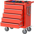 5 Drawers Rolling Tool Chest, Large Capacity Metal Tool Box with Wheels and Drawers, Tool Storage Cabinet with Keyed Locking, Tool Organizer Box for Garage, Workshop, Warehouse (Red)
