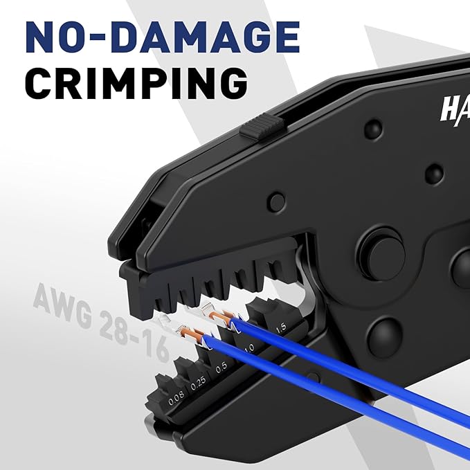 haisstronica Quick Change Jaws Crimping Tool for Dupont Connectors AWG 28-16 Ratcheting Wire Crimper & Terminals - H7