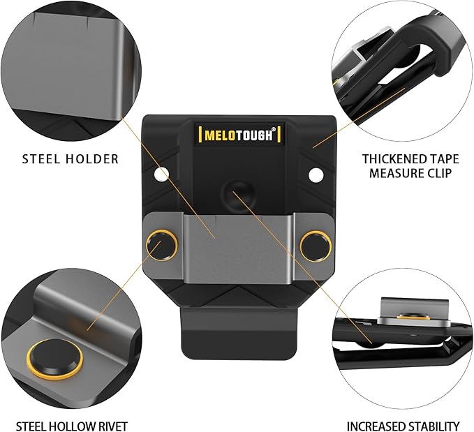 MELOTOUGH Tape Measure Holder,Tape Measure Belt Clip,Tape Measure Holster,Tool Belt Clip,Measuring Tape Holder for Belt(Black)
