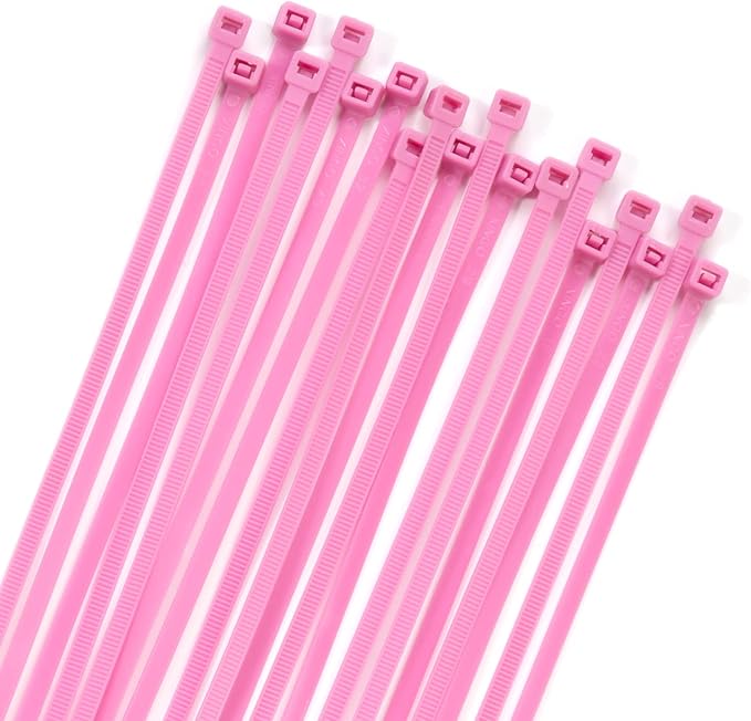XINGO 100PCS Cable Zip Ties Heavy Duty, Premium Nylon Plastic Wire Ties with 50 Pounds Tensile Strength, Self-Locking Black Nylon Zip Ties for Indoor and Outdoor (10 inch, Pink)