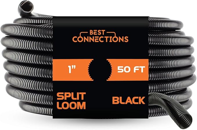 BEST CONNECTIONS (1" x 50 ft) Split Wire Loom Flex-Guard Convoluted Tubing Protective Split Cable Sleeves for Automotive Home Industrial Electrical Wires Chemical Resistant Conduit Black