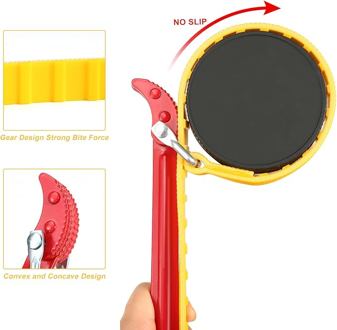 Belt Strap Wrench 8 Inches, Multifunctional Steel Handle Adjustable Strap Wrench for Replacing Water Filter, PVC Pipe Joints, Oil Filter, Swimming Pool Connection (Red Handle, Yellow Strap)
