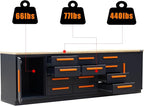 Heavy Duty Garage Cabinet Workbench Table w/Solid Wood Top, Workstation Garage Workbench with Storage for Garage, Warehouse, Office, Workshop, 112.2" W x 26.4" D x 36.2" H