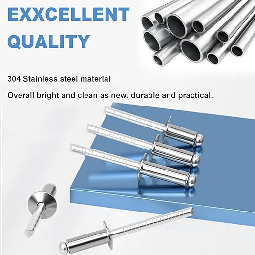 smseace 300Pcs Stainless Steel Pop Rivets Assortment Kit 8-Sizes Stainless Rivets(1/8" 5/32" 3/16") for Metal/Furniture/Automotive/Instruments Stainless Steel Rivets Set