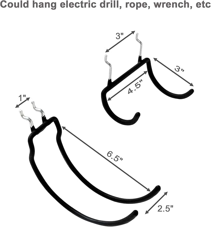 12 PCS Heavy Duty Pegboard Hooks, for Organizing Various Tools, for 1/4 Inch Pegboard, Black