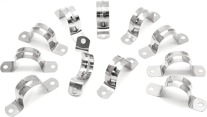 10Pcs 1-9/16 Inch Stainless Steel Conduit Clamps, Two Hole Strap U Bracket Rigid Pipe Strap Metal U Clamp Conduit Strap Tension Clips U-tube Clamp Heavy Duty