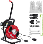 50 FT x 1/2 Inch Drain Cleaner Machine with 250W Motor, Manual Feed Sewer Snake Auger with 4 Cutters & Air-Activated Foot Switch, Semi-Enclosed Drum Drain Cleaning Tool for 2" to 4" Pipes