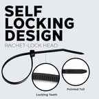 BEST CONNECTIONS Black Cable Zip Ties 300 Pack Assorted Sizes 4+7+11 Inch (100 Pack Each) – Multi-Purpose Self-Locking Nylon Wire Ties with 50 Lbs Tensile Strength – Cable Management