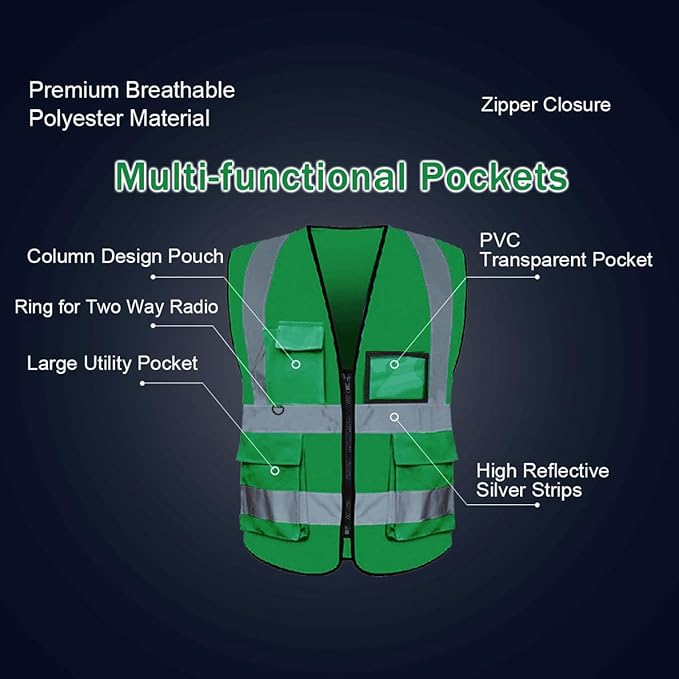 BeautyWill Custom Safety Vest Customized Logo Class 2 High Visibility Reflective Vest with Pockets Construction workwear