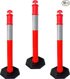 (12 Pack) CJ Safety 44" Tall Delineator Post Barrier Cones Black Heavy Duty Rubber Base, Reflective Band for Driveway, Parking Cones, Construction Safety Cones (Set of 12 Orange Traffic cones)