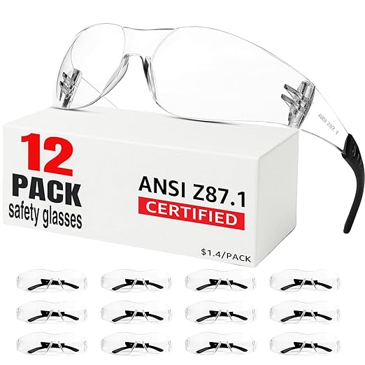 ANSI Z87.1 Clear Safety Glasses12 pack, Safety Glasses for men and women bulk, Scratch&Impact-Resistant construction safety glasses, for lab & in-/outdoor work