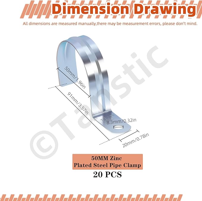 Tanstic 20Pcs 1-1/2 Inch EMT Pipe Strap Zinc Plated Steel One Hole Strap Conduit Clamp Rigid Pipe Strap for Pipe Fixing