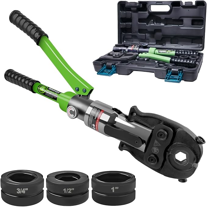 AMZCNC ProPress Tool Copper Tube Fittings Hydraulic Copper Pipe Crimping Tool with 1/2 inch,3/4 inch and 1 inch Jaws Copper Pipe Press Crimpers Pressing Pliers,Suit for Narrow Space and Tee Fittings