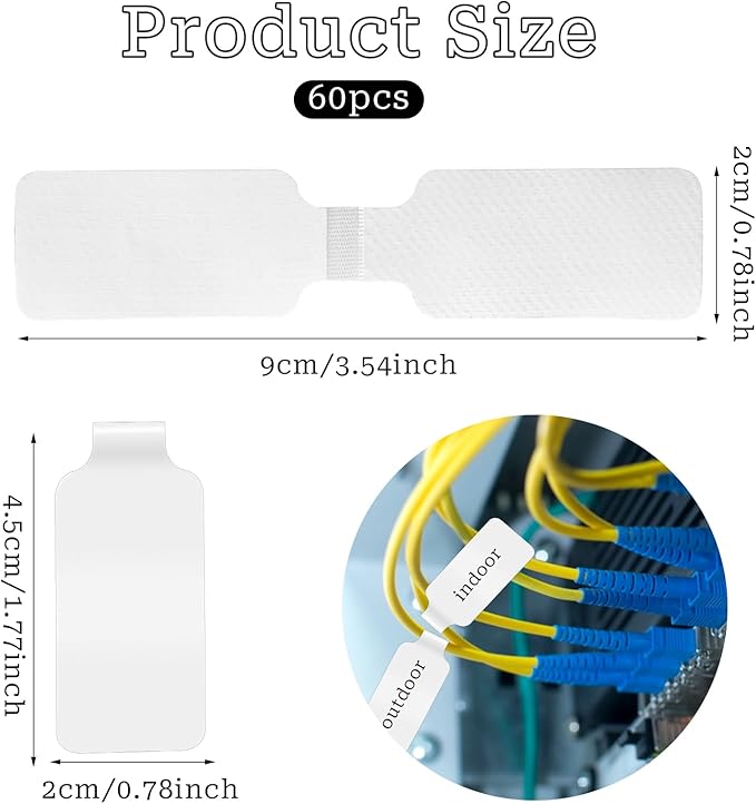 60 Pieces Self-Adhesive Cable Labels Paste Wire Labels Nylon Writable Cord Labels Tags Reusable White Cable Tags Waterproof Wire Tags Markers for Cable Management, Computers and More