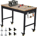 72'' Adjustable Workbench, Heavy Duty Workbench with Power Outlet and Lockable Wheels, 2000 LBS Capacity, Work Table Suitable for Office, Garage, Workshop