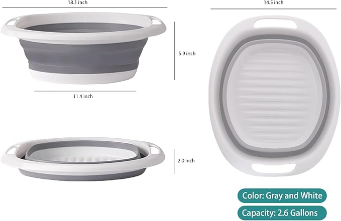 Collapsible Basin,Hand wash basins,Cleaning Basin,Plastic wash Basin,Portable Folding wash Basin,Suitable for Outdoor Camping and Travel (Gray and White)