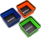 Collapsible Magnetic Parts Tray Set, 3 Pack Foldable Silicone Magnetic Tool Trays for Bolts, Screws, Nuts and Other Small Metal Parts, 4.5 Inch Square Silicone Bowls
