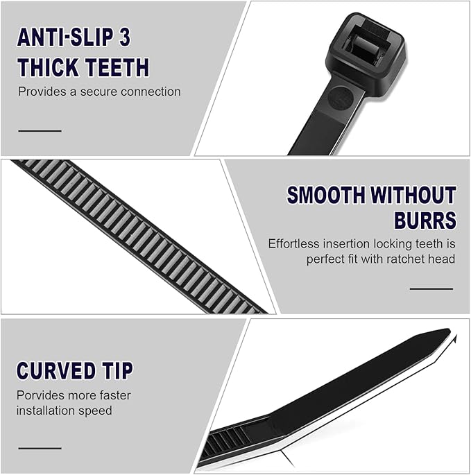 Zip Ties, RAZCC 1200pcs Black Cable Zip Ties 16 Inch, Heavy Duty Plastic Wire Ties with 50lb Tensile Strength, Self-Locking Black Nylon Tie Wraps for Indoor and Outdoor