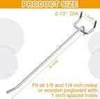 Funrous 100 Pack Peg Board Hooks Stainless Steel Pegboard Hooks Shelving Display Hanging Peg Board Holders for 1/8 and 1/4 Garage Storage Tools Organizer(6 Inch)